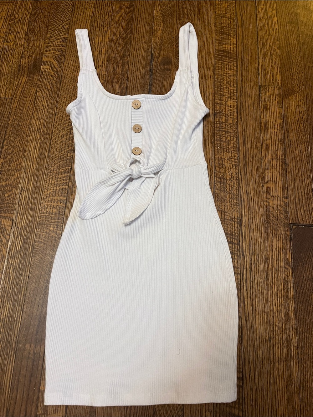 Revamped White Ribbed Knot-Front Mini Dress